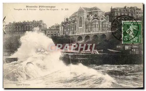 Cartes postales Biarritz Pittoresque Tempete du 9 Fevrier Eglise Ste Eugenie