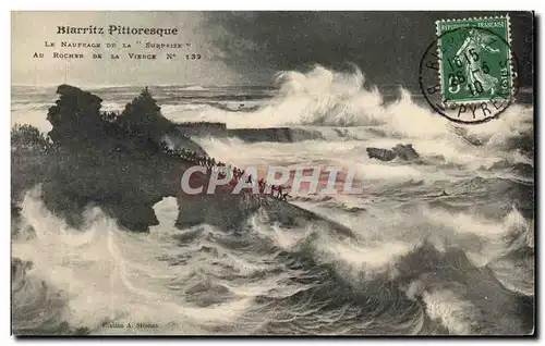 Cartes postales Biarritz Pittoresque Le Naufrage De La Surprise Au rocher de la vierge