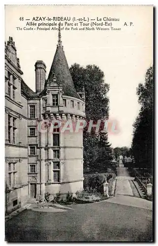 Cartes postales Azay Le Rideau Le Chateau Allee Principale du Parc et Tour