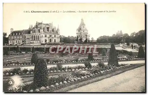 Cartes postales Chenonceaux Le Chateau La tour des marques et le jardin