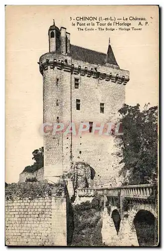 Cartes postales Chinon Le Chateau Le Pont et la Tour de l&#39Horloge