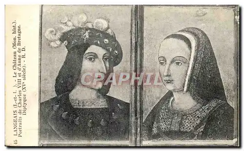 Cartes postales Langeais Le Chateau Portraits de Charles VIII et d&#39Anne de Bretagne Diptyque