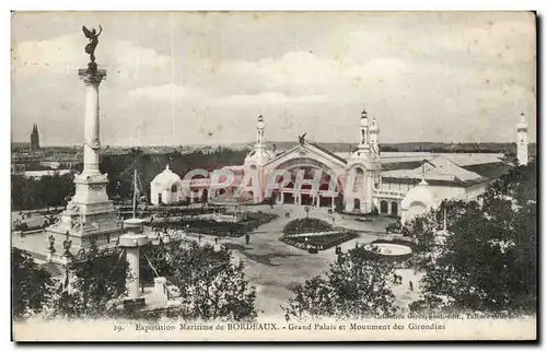 Cartes postales Exposition Maritime De Bordeaux Grand Palais Et Monument Des Girondins