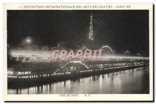 Cartes postales Paris Exposition Internationale Des Arts Decoratifs Vue De Nuit Tour Eiffel