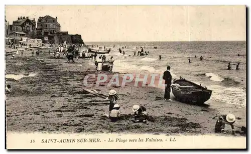 Ansichtskarte AK Saint Aubin Sur Mer Le Plage vers les Falaises Enfants