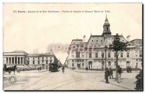 Cartes postales Tours Entree De La Rue Nationale Palais De Justice Et Nouvel Hotel De Ville