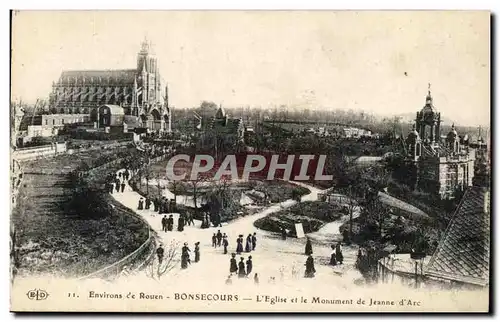 Cartes postales Environs de Rouen Bonsecours L&#39Eglise et le Monument de Jeanne