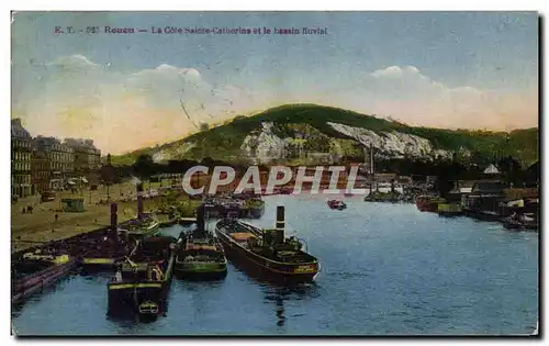 Cartes postales Rouen la Cote Sainte catherine et le bassin fluvial Bateaux