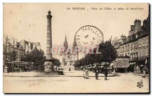 Cartes postales Moulins Place de l&#39Allier et Eglise du Sacre Coeur