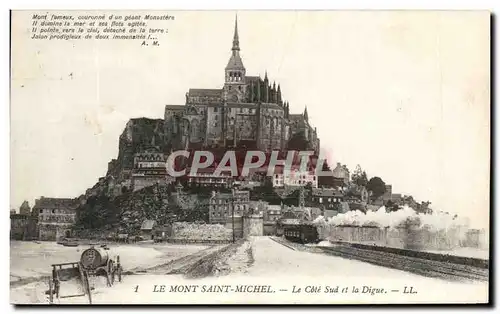 Cartes postales Le Mont Saint Michel Le Cote Sud et la Digue Train