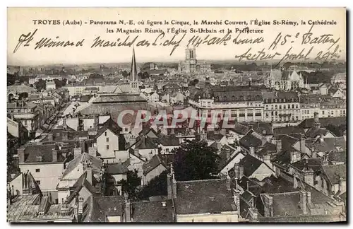 Cartes postales Troyes Panorama NE o figure le Cirque le Marche Couvert I'Eglise St Remy la cathedrale Les ma