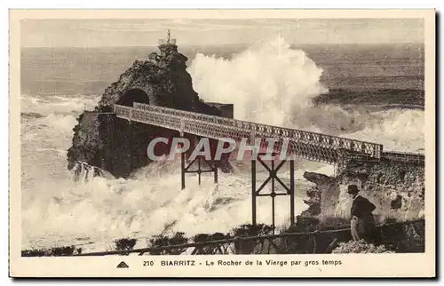 Cartes postales Biarritz La Rocher de la Vierge Par Gros Temps