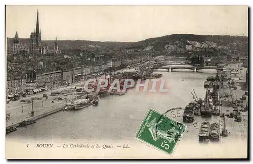 Cartes postales Rouen La Cathedrale et les Quais Bateaux