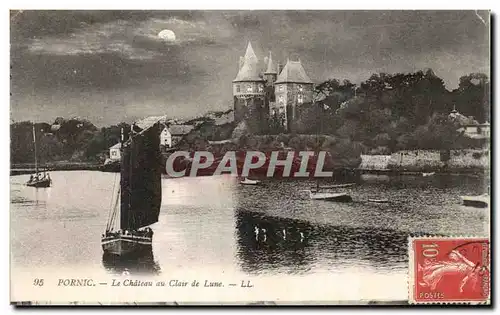 Ansichtskarte AK Pornic Le Chateau au Clair de Lune Bateau