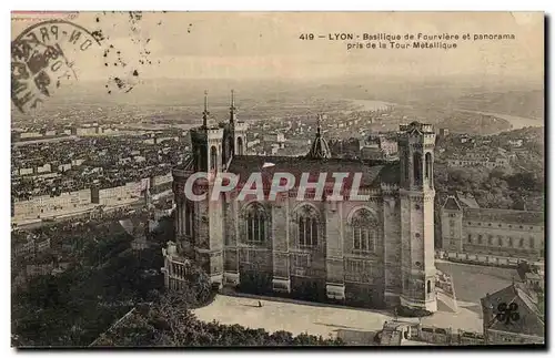 Cartes postales Lyon Basillique de Fourviere et panorama pris de la Tour Metaillque