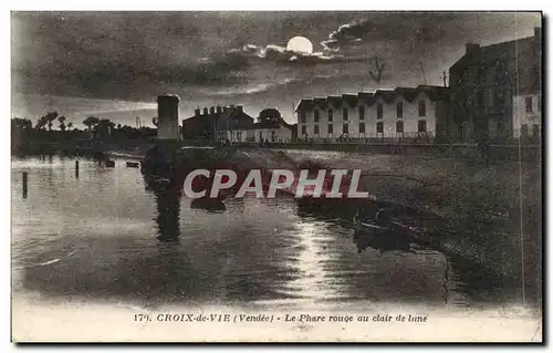 Cartes postales Croix de Vie Le Phare rouge au claire de lune