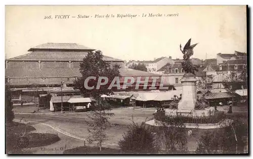 Cartes postales Vichy Statue Place de la Republique Le Marche Couvert