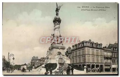 Cartes postales Reims La Fontaine Sube et la Place Drouet d'Erlon Velo