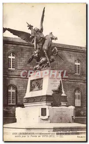 Cartes postales Bordeaux Monument aux enfants de la Gironde morts pour la patrie en 1870 1871 Militaria