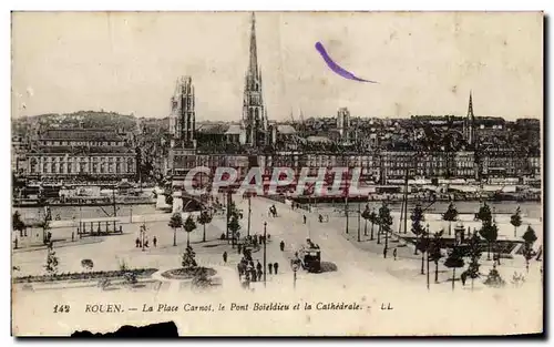 Cartes postales Rouen La Place Carnot Le Pont Boieldieu Et La Cathedrale