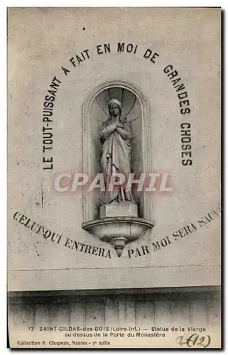 Cartes postales Saint Gilodas des Bois Statue de la Vierge au dessus de la porte du monastere Nantes