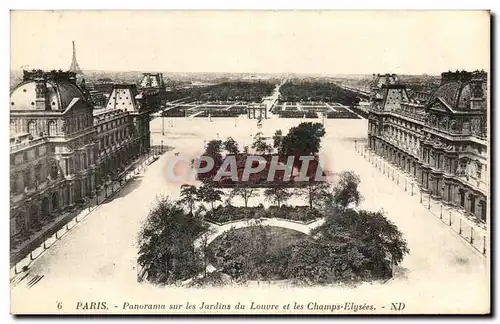 Cartes postales Paris Panorama Sur Les Jardins Du Louvre Et Les Champs Elysees Tour Eiffel