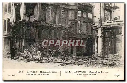 Cartes postales Anvers maisons brulees pres de la place Verte Militaria