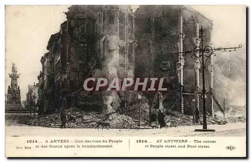 Cartes postales Anvers Coin des rues du Peuple et des Gueux apres le bombardement Militaria