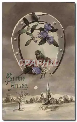 Cartes postales Bonne Annee Oiseaux Fer a cheval