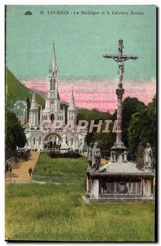 Cartes postales Lourdes la Basllique et le Calvaire Breton