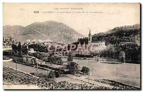 Cartes postales Les Hautes Pyrenees Lourdes La basilique Le Fort Le Funiculaire
