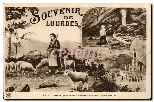 Ansichtskarte AK Souvenir De Lourdes Sainte Bernadette Gardant les Moutons