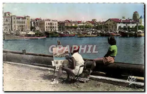 Cartes postales St Jean de Luz Un Joli tableau Port gauche la Maison de l&#39infante Bateaux