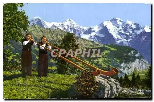 Cartes postales Alphornbleser mit Eiger Monch Jungfrau