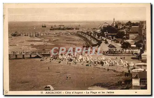 Cartes postales Arcachon Cote d&#39Argent La Plage et les Jetees