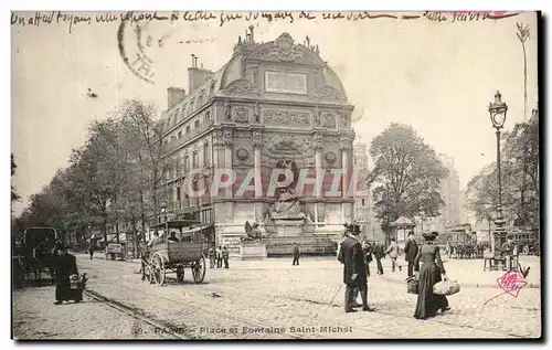 Ansichtskarte AK Paris Place et Fontaine Saint Michel