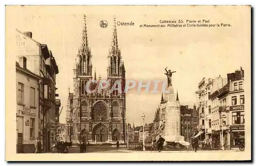 Cartes postales Cathedrale Pierre et Paul Ostende et Moument aux Milltaires et Civils tombes pour la patrie