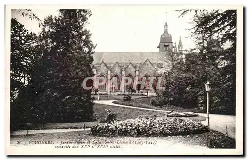 Ansichtskarte AK Fougeres Jardin Public et Eglise Saint Leonard remaniee aux