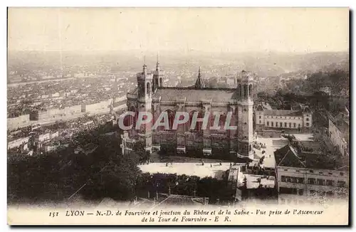 Ansichtskarte AK Lyon De Fourviere Et Jonction Du Rhone Et De La Saone Vue Prise De l&#39Ascenseur de la Tour de