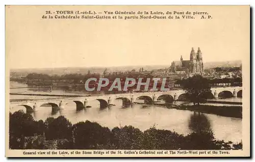 Cartes postales Tours Vue Generale de la Loire du Pont de Pierre de la Cathedrale Saint Gatien et la Partie Nord