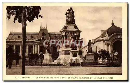 Cartes postales Belfort Le Monument Des Trois Sieges Le Palais De Justice Et La Salle Des Fetes