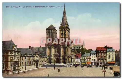 Cartes postales Lisieux Le poste et Cathedralte St Pierre