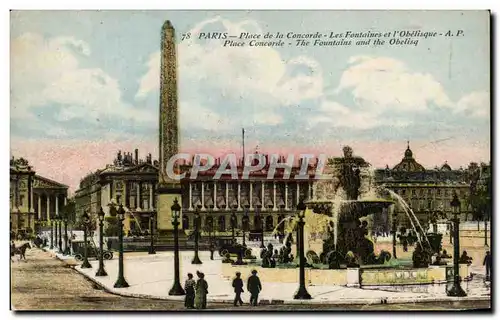 Ansichtskarte AK Paris Place de la Concorde Les Fontaines et l&#39Obelisque Place Concorde The Fountains and the