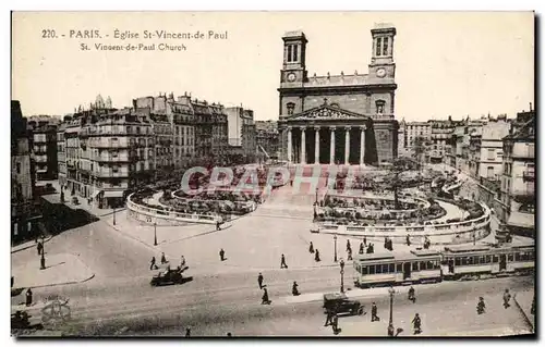 Cartes postales Paris Eglise St Vincent de Paul Tramway