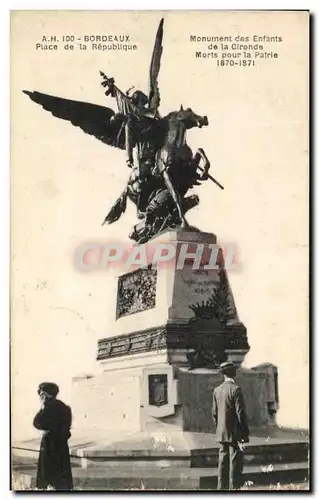 Cartes postales Bordeaux Place de la Republique Monument des enfants de la Gironde Morts pour la patrie 1870 187