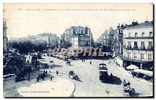 Ansichtskarte AK Toulouse Carmefour De La rue D&#39Aslace Lorraine Et Du Boulevard De Strasbourg Tramway