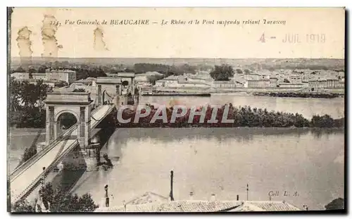 Cartes postales Vue Generale De Beaucaire Le Rhone Et Le Pont Suspeudu Reliant Tarascon