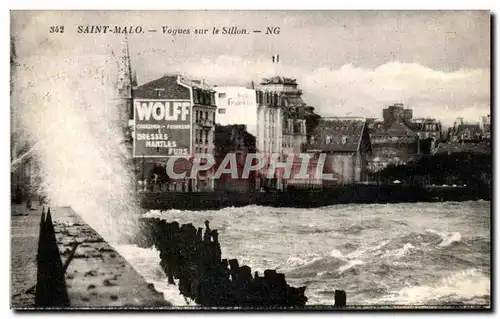 Cartes postales Saint Malo Vagues sur Le Sillon Publicite Wolff