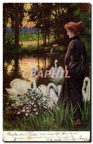 Cartes postales Femme au milieu des cygnes Fantaisie