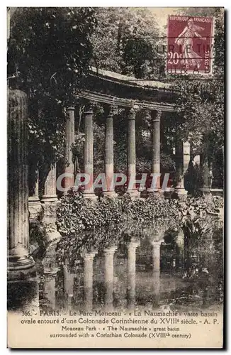 Cartes postales Paris Le Parc Monceau Vaste Bassin Ovale Entoure d&#39Un Colonnade Corinthienne